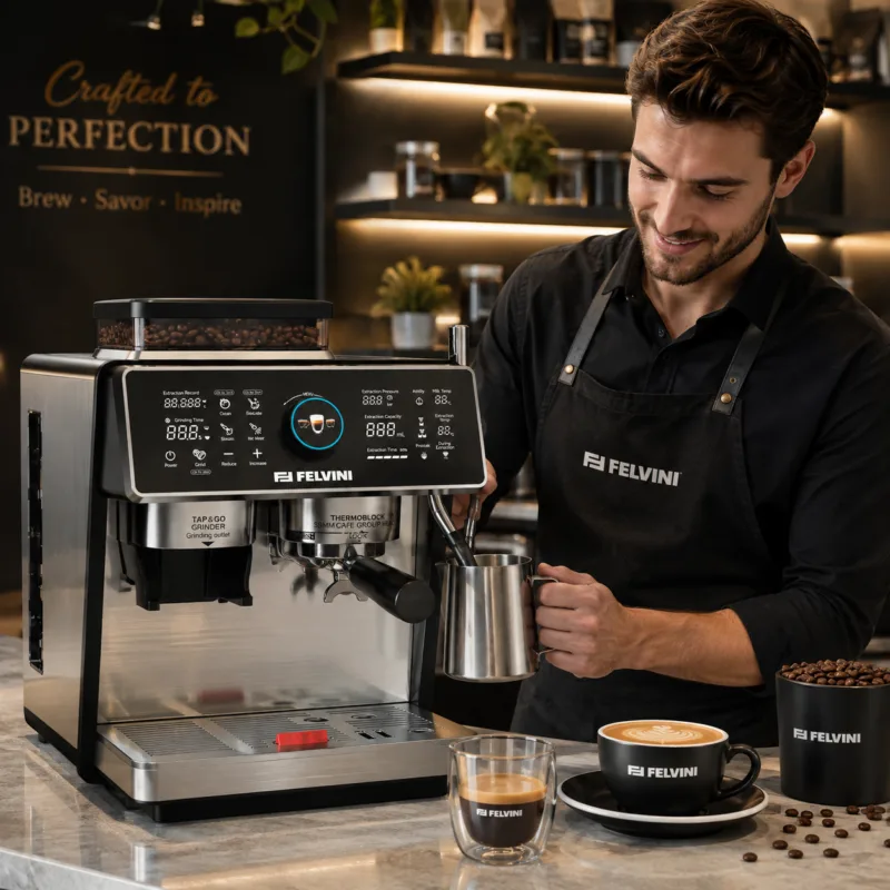 Felvini One Touch Ev Tipi Öğütücülü Espresso Makinesi PID Çift Kazan, Ön Demleme