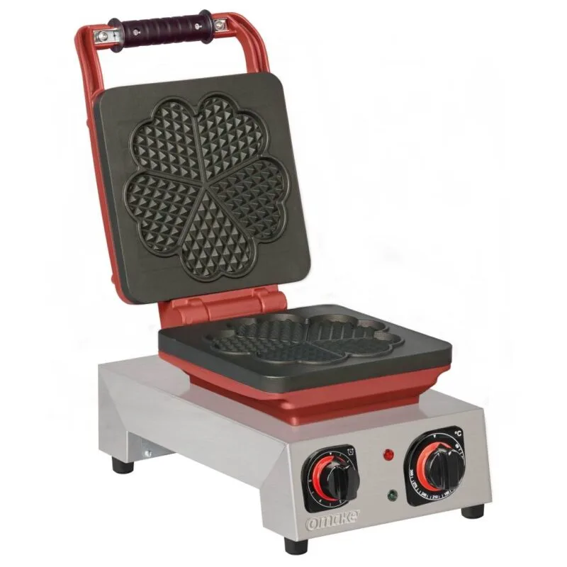 Omake Waffle Makinesi, Manuel, Zaman Ayarlı, Büyük Çiçek Kalp