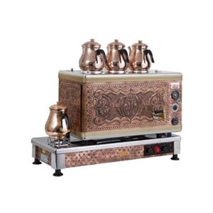 Ateşe Silver Otomatik Gazlı Elektrikli Bakır 3 Demlikli Çay Kazanı, 34 Litre