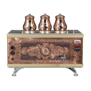 Ateşe Titanium Compact Akıllı Gazlı Elektrikli Bakır 3 Demlikli Çay Kazanı, 34 Litre