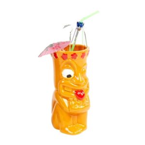 Biradlı GRV-20204 Seramik Tiki Mug Kokteyl Bardağı, 460 cc, 7.5x18 cm, Sarı