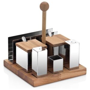 Biradlı GRV-69 Ahşap Standlı Kare Tuzluk Baharatlık Takımı, 6'lı