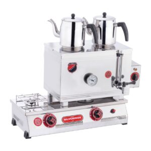 Silverinox Elektrikli ve Doğalgazlı Kaynaklı Çift Tab. Çay Ocağı 2 Demlik 40'lık